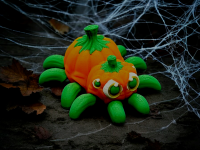 Pumpkin Legs the Articulated Pumpkin Spider – 3D-printed articulated flexi fidget toy by 3DHotshop