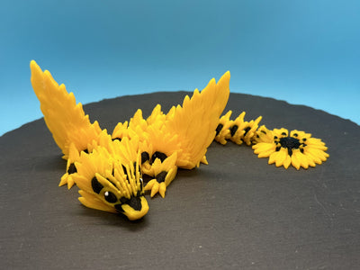 Winged Sunflower Articulated Dragon – 3D-printed articulated flexi dragon fidget toy by 3DHotshop